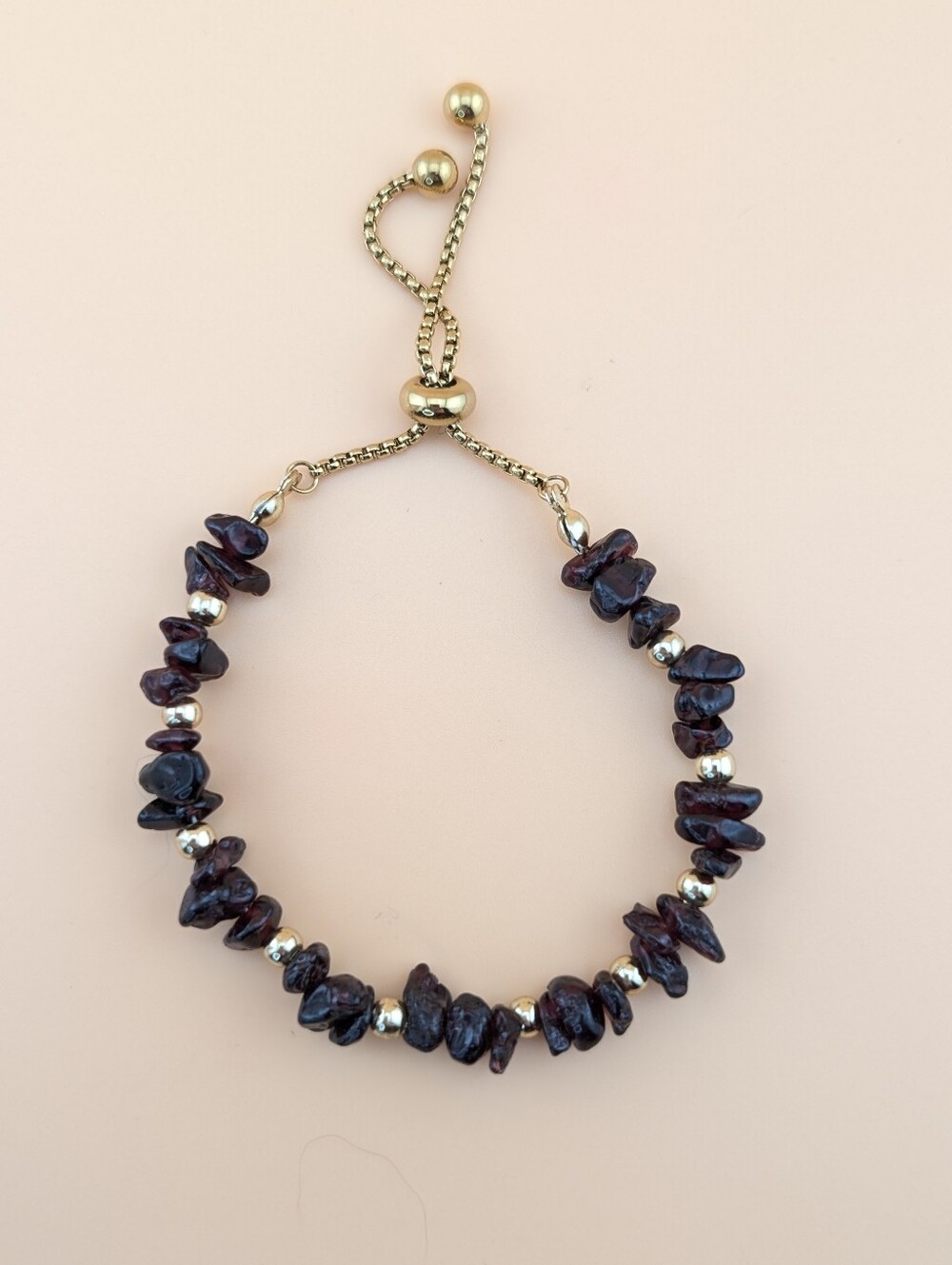 Garnet Adjustable Bolo Gold Bracelet